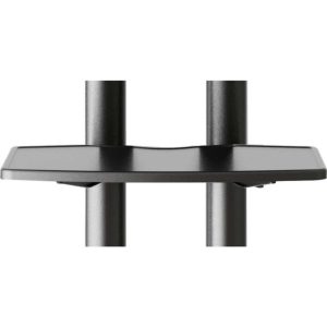 Black metal two-post stand featuring a wide rectangular mounting plate spanning the two vertical poles.