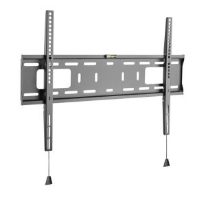 Wall-mount bracket for flat-screen TV with dual vertical rails and built-in level.