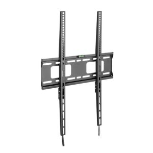 TV wall mount bracket with two vertical rails, perforated supports, and integrated level for mounting a flat-screen TV.