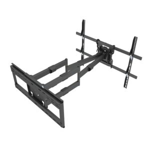 Articulating wall mount for flat-screen TV with dual extending arms and adjustable mounting frame.
