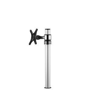 Silver vertical pole with adjustable monitor mount and black VESA mounting plate.