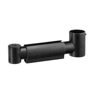 Black mounting arm with two cylindrical end sockets and a central rectangular housing.