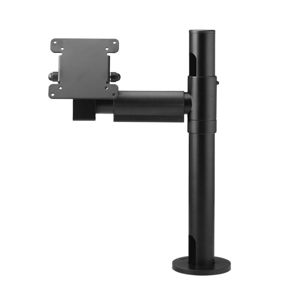 Atdec Apas-Ap-P400 Floor-standing monitor mount with vertical pole, swiveling arm, and rectangular vesa mounting plate.