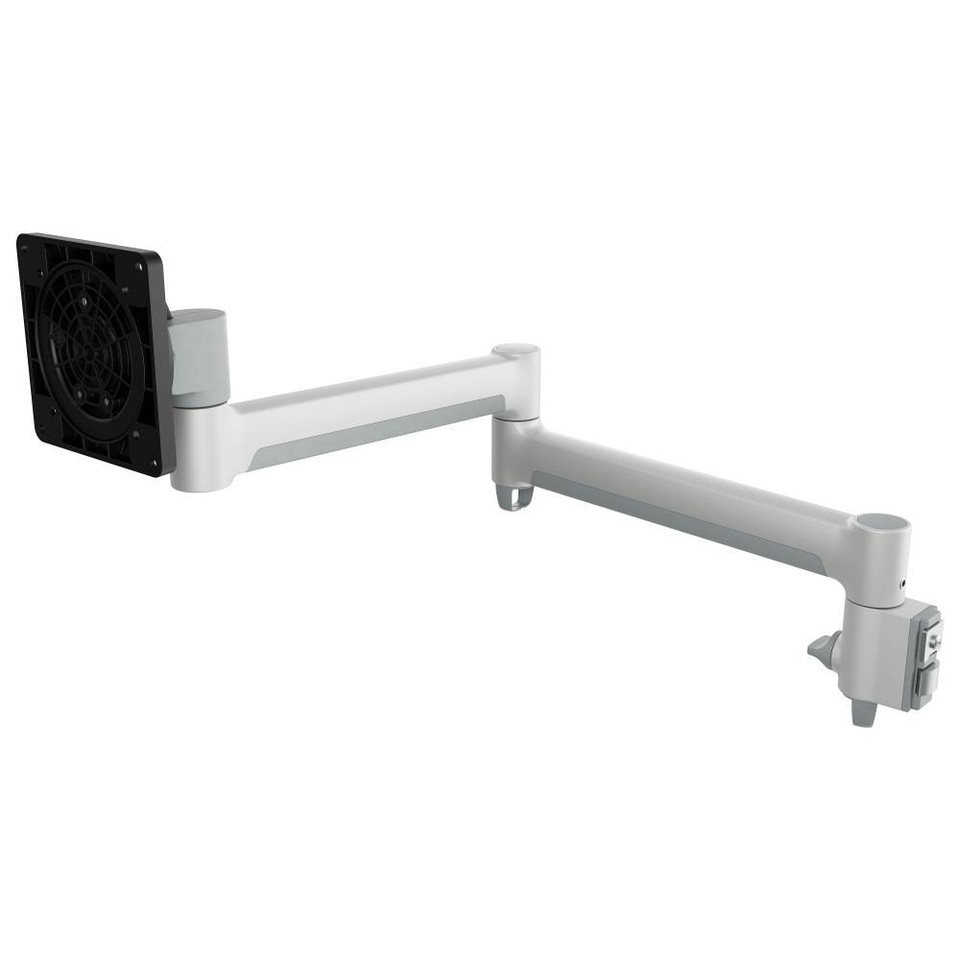 Atdec Awm-A71T Articulating monitor arm with desk clamp and black vesa mounting plate.