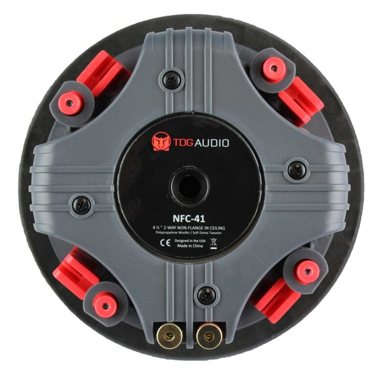 Tdg Audio Architectural 4&Quot; Ceiling Speakers Tdg audio nec-41 in-ceiling speaker backplate with gray star-shaped mounting and red clamps