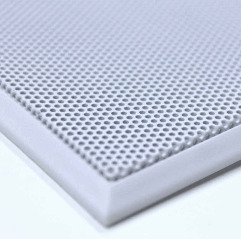 Tdg Audio Sg-6 &Amp; Sg-8 Square Grill For 6.5″ &Amp; 8″ In-Ceiling Speakers A white perforated acoustic foam panel with small circular holes.