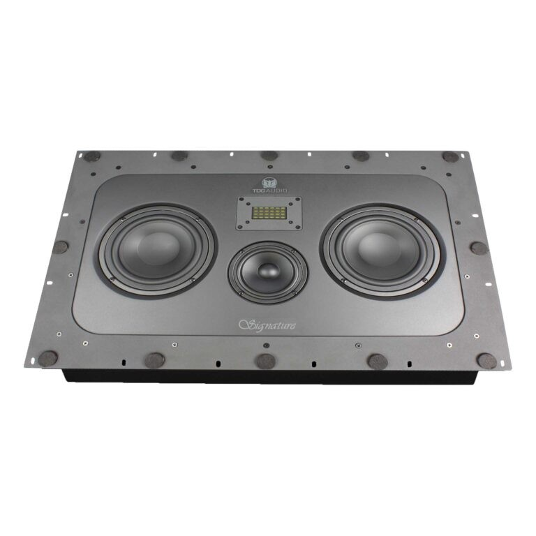 Tdg Audio Iwlcr-66V2 Dual 6.5” 3-Way In-Wall Lcr Speaker Tdg audio signature in-wall speaker with dual woofers and a central driver in a metal frame.