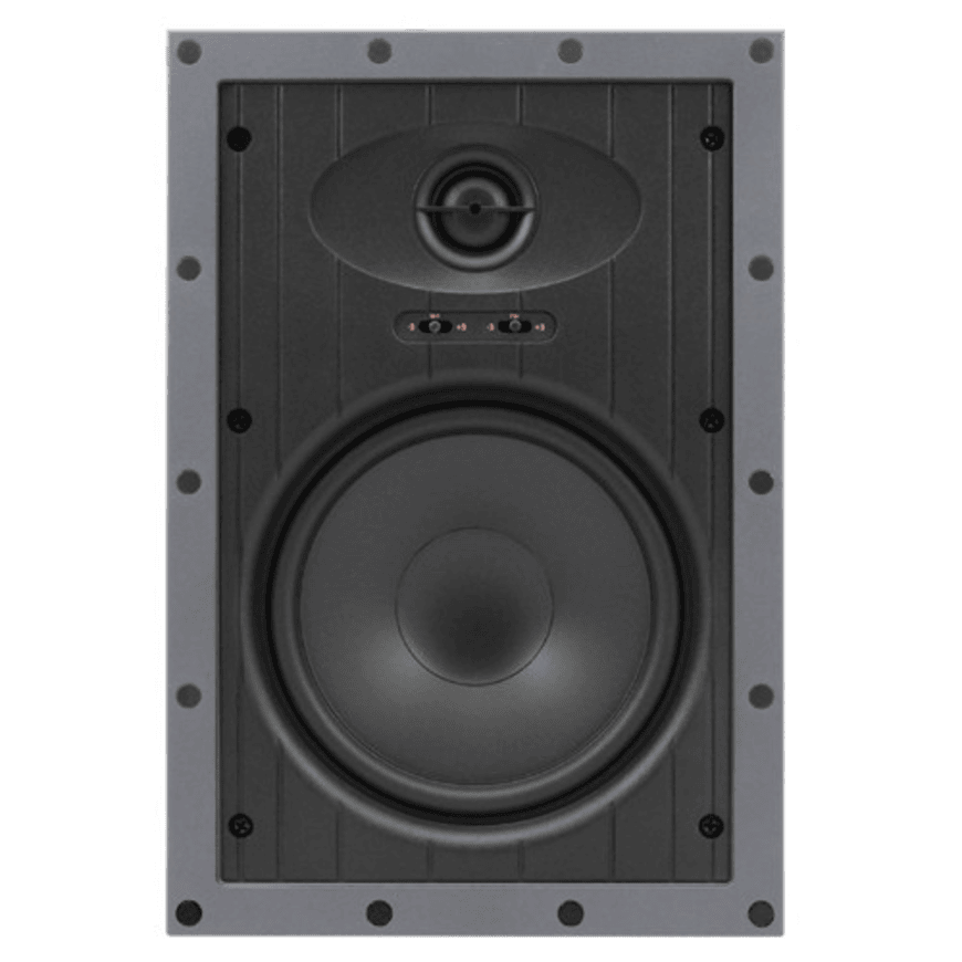 Tgd Audio Nfw-61 6.5” In-Wall Speaker Studio monitor loudspeaker with a large woofer and small tweeter in a gray rectangular enclosure.
