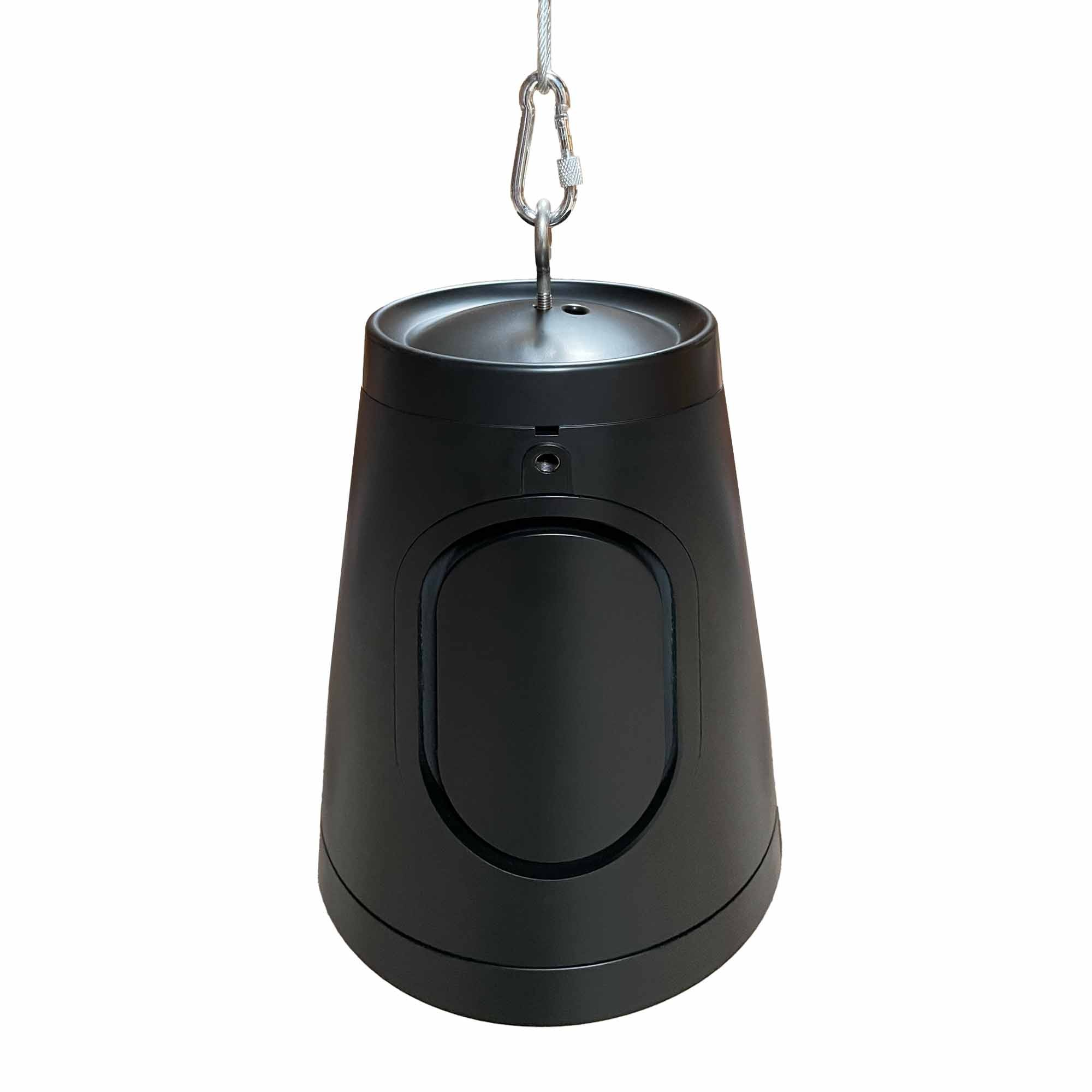 Tgd Audio Rlps-5T 5″ Indoor–Outdoor Commercial Speaker Industrial black metal pendant lamp with steel cable, carabiner hook, and round shade.