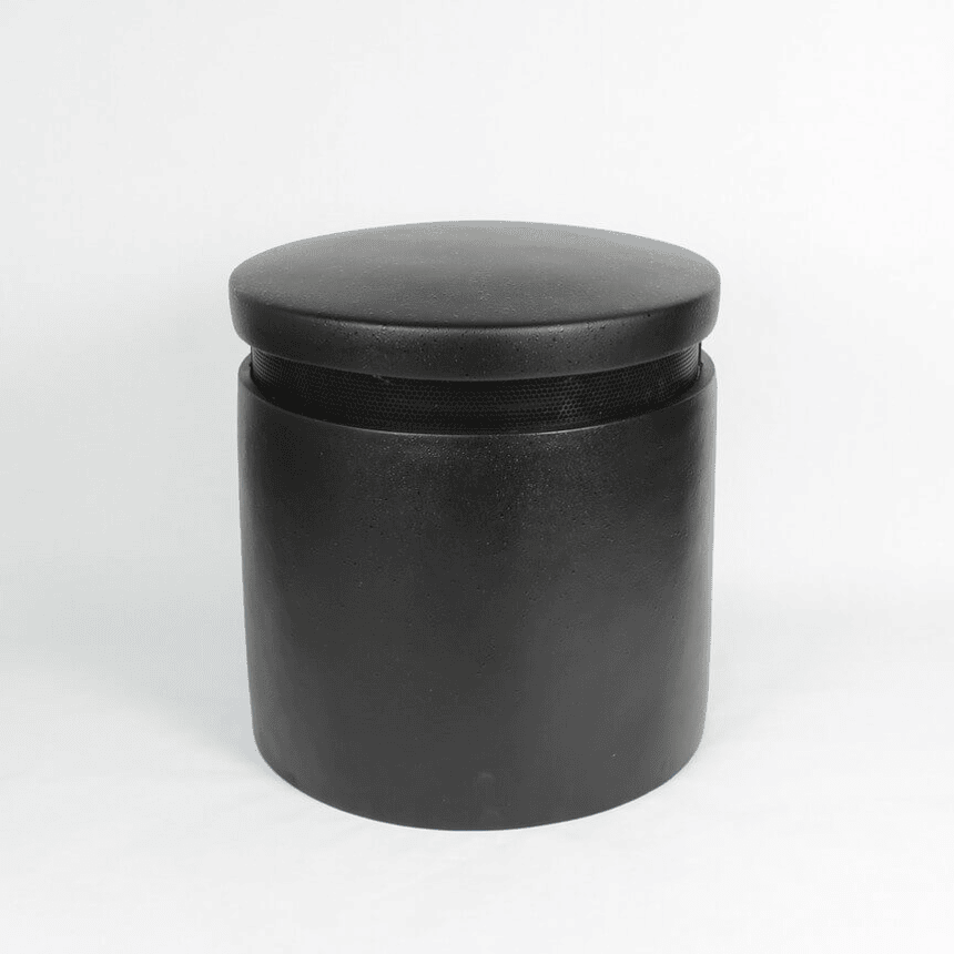 Tgd Audio Ols-Subv210″ Landscape Subwoofer Black cylindrical storage tin with flat lid and subtle seam around the top