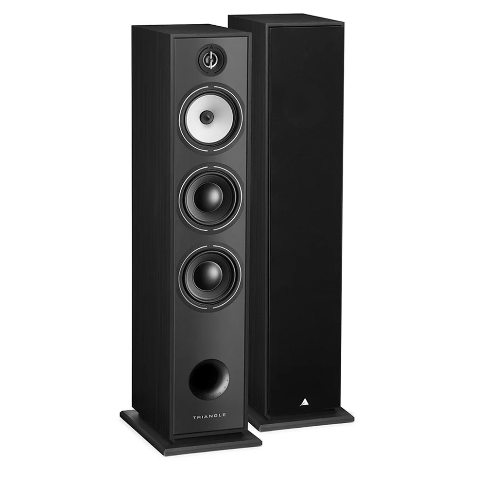 Triangle Borea Br08 Hi-Fi Floorstanding Speaker Triangle floor-standing loudspeakers pair with four drivers including a white midrange, two black woofers, and a front bass port.