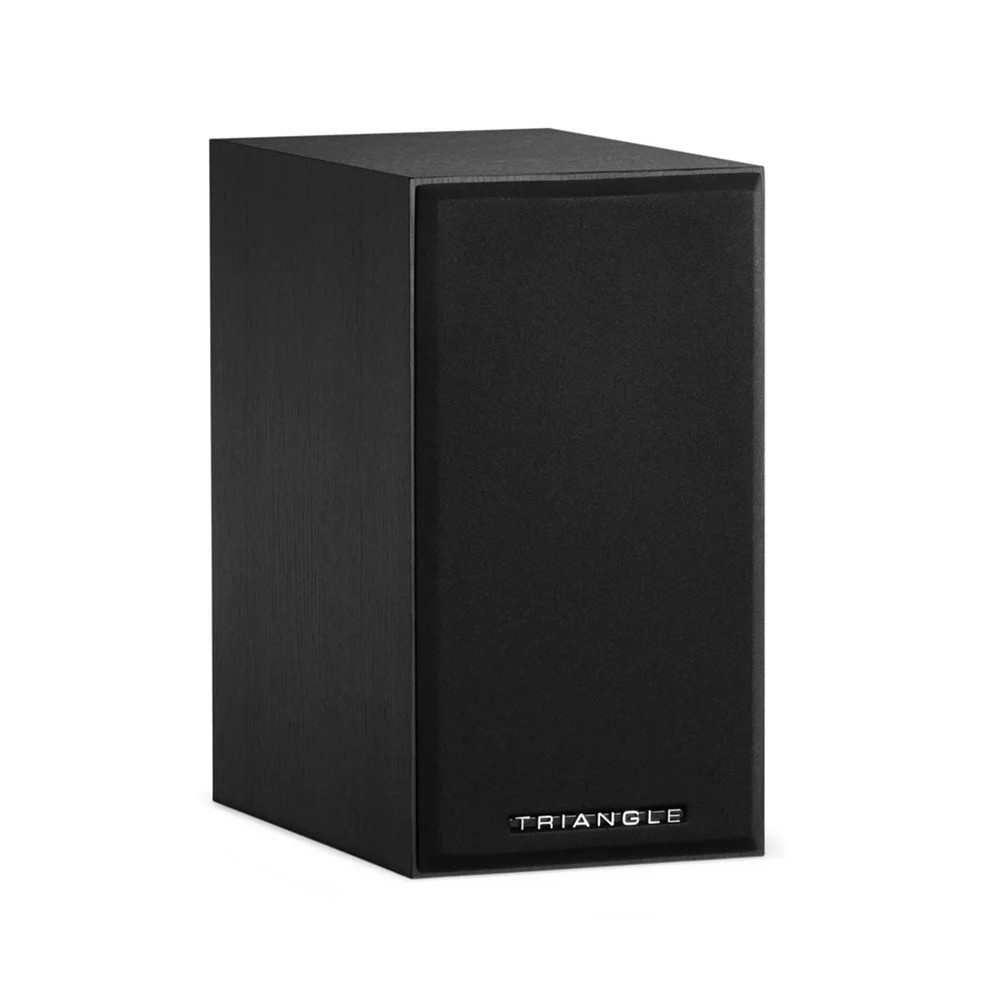 Triangle Audio Titus Ez Triangle black subwoofer with a fabric front grille and silver triangle logo at the bottom.