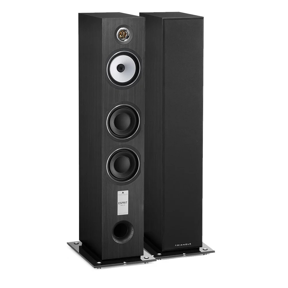 Hi-Fi Floorstanding Speaker – Triangle Antal Ez Pair of triangle esprit floor-standing speakers with four drivers and bottom bass port, black finish.