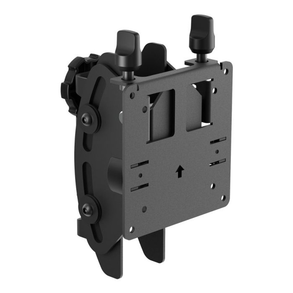 Atdec Awm-Bt-B Metal adjustable mounting plate with two top knobs and a side gear-like wheel.