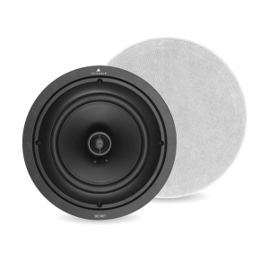 Triangle Secret round in-ceiling speaker with black driver and white perforated grille.