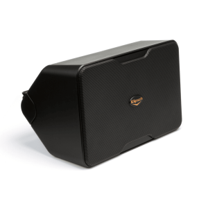 Klipsch portable Bluetooth speaker with black perforated front grille and orange logo badge.