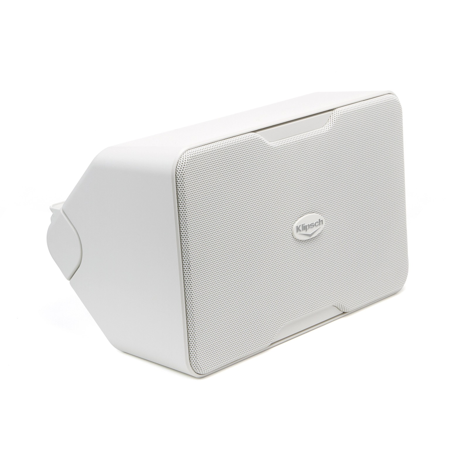 Klipsch Cp-6T Klipsch white portable speaker with perforated front grille.