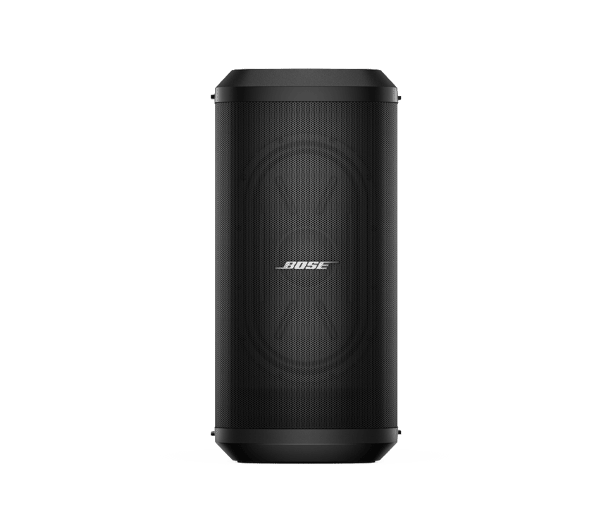 Bose Sub1 Powered Bass Module Bose cylindrical portable bluetooth speaker with a black perforated grille and white bose logo.