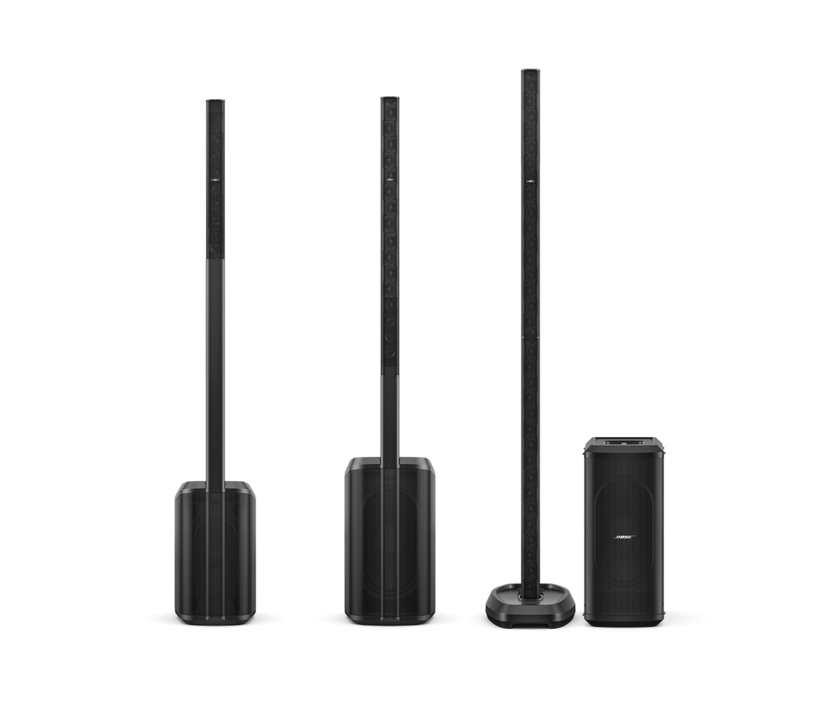 Bose Sub2 Powered Bass Module Bose wireless surround sound system with four tall tower speakers and a subwoofer