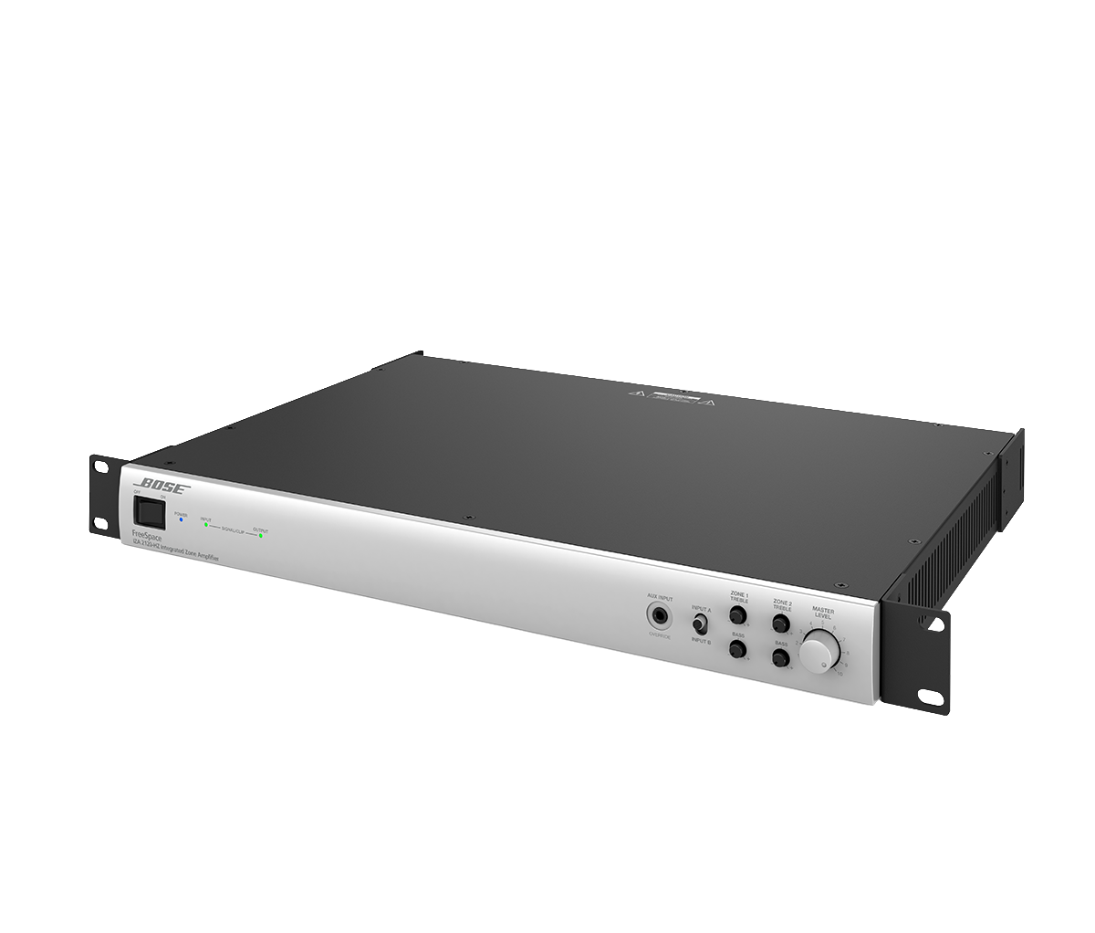 Bose Freespace Iza 2120-Lz Integrated Zone Amplifier Bose freespace integrated amplifier in a 1u rack-mount chassis with front-panel power switch, leds, and input/knob controls