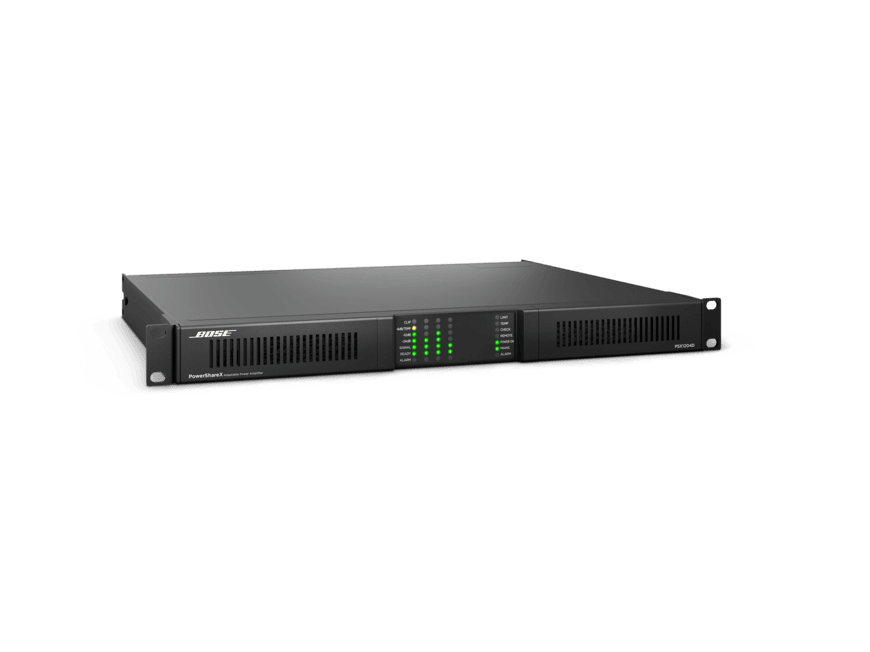 Bose Powersharex Psx1204D Bose rack-mount professional audio amplifier with front-panel led indicators and ventilation slots.