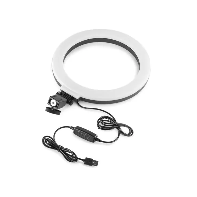 Vonyx Rl25 Ringlamp Usb-powered circular led ring light with adjustable mount and inline control, used for photography or video.