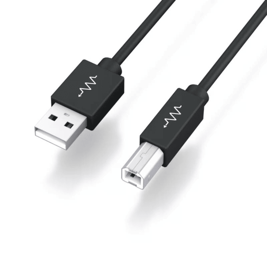Jands Usb Cable (Type A To Type B) 1M Usb-a to mini-usb cable with black housings and white zigzag logo.