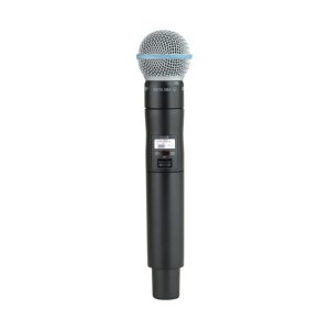 Shure ULXD2/BETA58A wireless handheld dynamic microphone with black body and metal grille.
