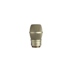 Gold studio condenser microphone with mesh grille and threaded base.