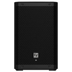Electro-Voice loudspeaker cabinet with black perforated grille and EV logo.