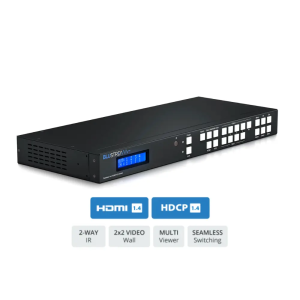 BLUSTREAM video switcher/matrix with front LCD display, HDMI 1.4, HDCP 1.4, supports 2x2 video wall, multi-viewer, seamless switching.