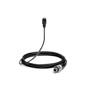 Lavalier microphone with long black cable and metal circular locking connector.
