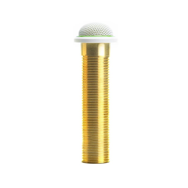 Jands Microflex Low Profile White Boundary Condenser Microphone – Cardioid, Remote Led, 5-Pin Xlr Brass threaded electret microphone capsule with perforated metal grille and white-green seal