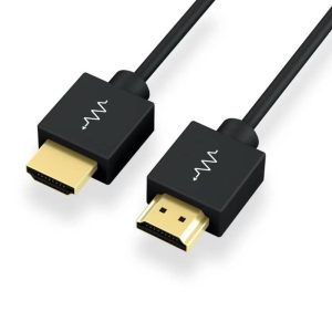 Gold-plated HDMI Type A cable with black housings and dual male connectors.