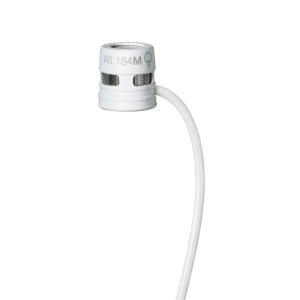 Lavalier microphone WL184M with white housing and attached cable.