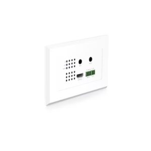 White wall-mounted security alarm panel with perforated speaker area and green terminal block