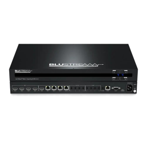 Blustream 4x4 HDBaseT HDMI matrix switch, front view with multiple input/output ports.