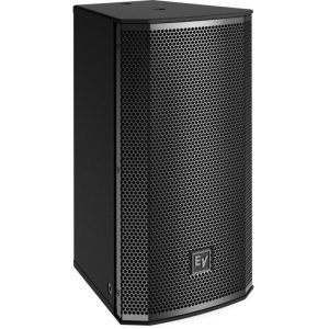 Electro-Voice loudspeaker cabinet with perforated front grille and EV logo.