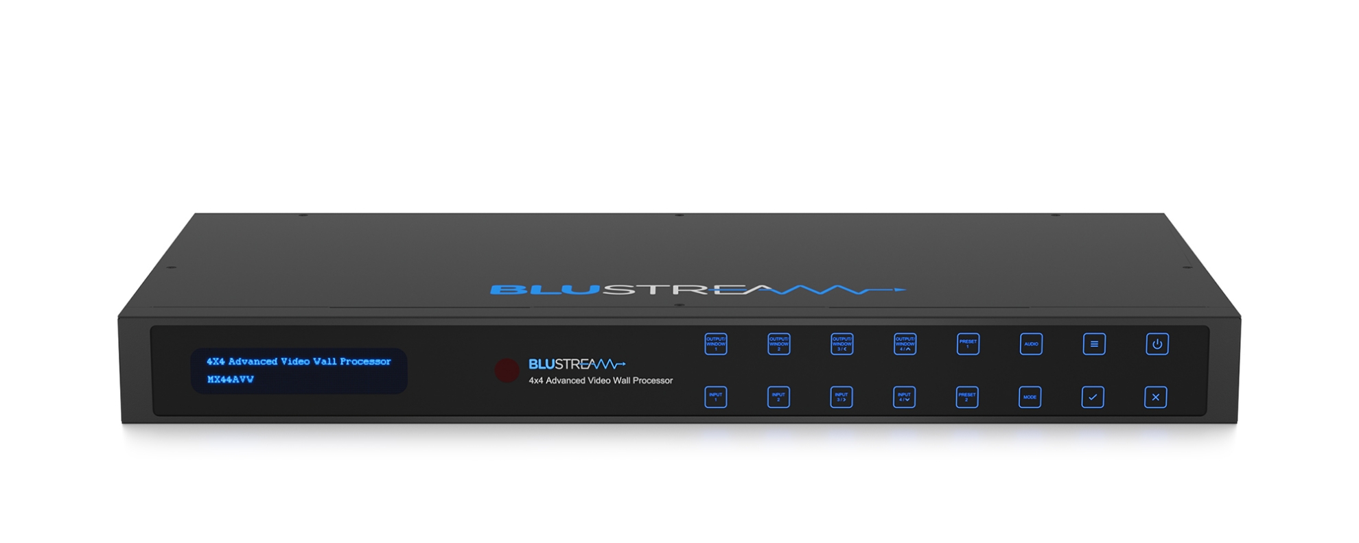 Blustream Mx44Avw Blustream mx44avv 4x4 advanced video wall processor front panel with blue backlit controls