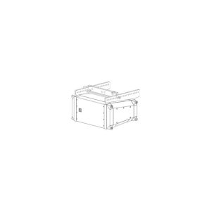 Aluminum flight case with perforated rack rails on top, wheeled base, and reinforced corners.