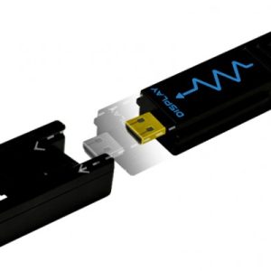 HDMI to DisplayPort active adapter, black with gold-plated connectors, Precision branding.