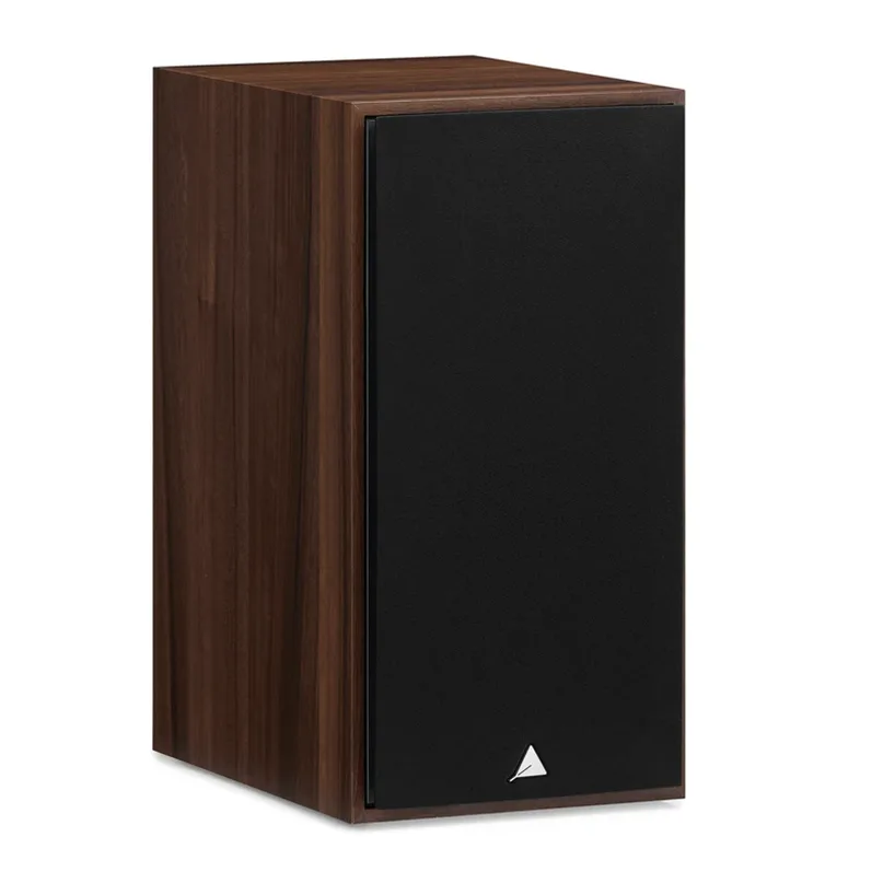 Triangle Borea Br04 Bookshelf Speaker Walnut veneer floorstanding speaker with a black grille and a small white triangle logo.