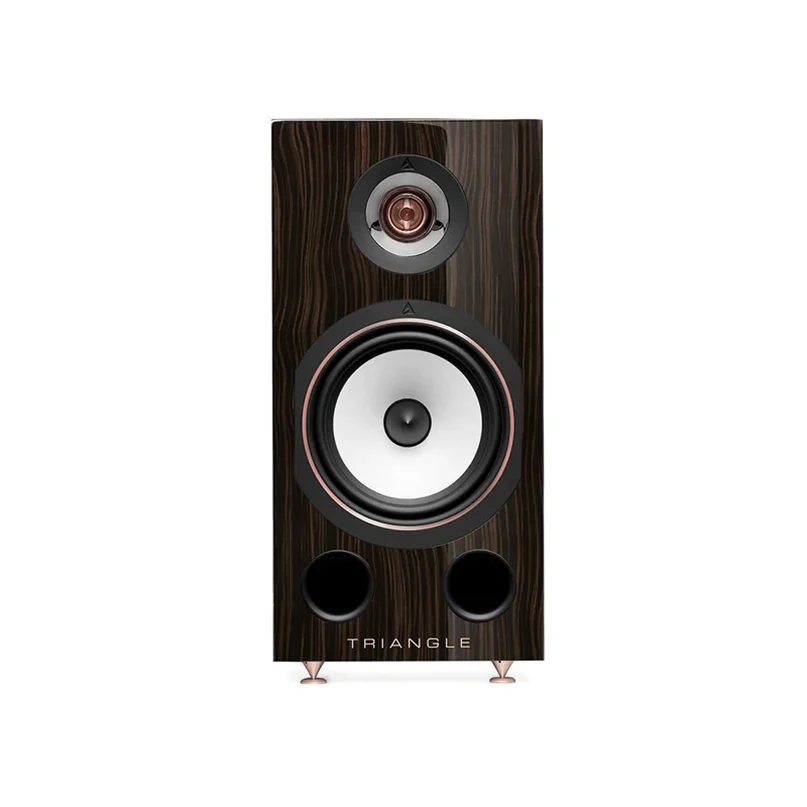 Triangle Comète Ez 40Th Anniversary Hi-Fi Bookshelf Speaker Triangle floorstanding loudspeaker with dark wood veneer, white woofer with copper ring, small tweeter above, dual front ports