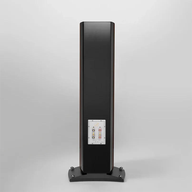 Triangle Magellan Cello 40Th Hi-Fi Floorstanding Speaker Floor-standing loudspeaker with a tall black cabinet and rear terminal plate for speaker connections.