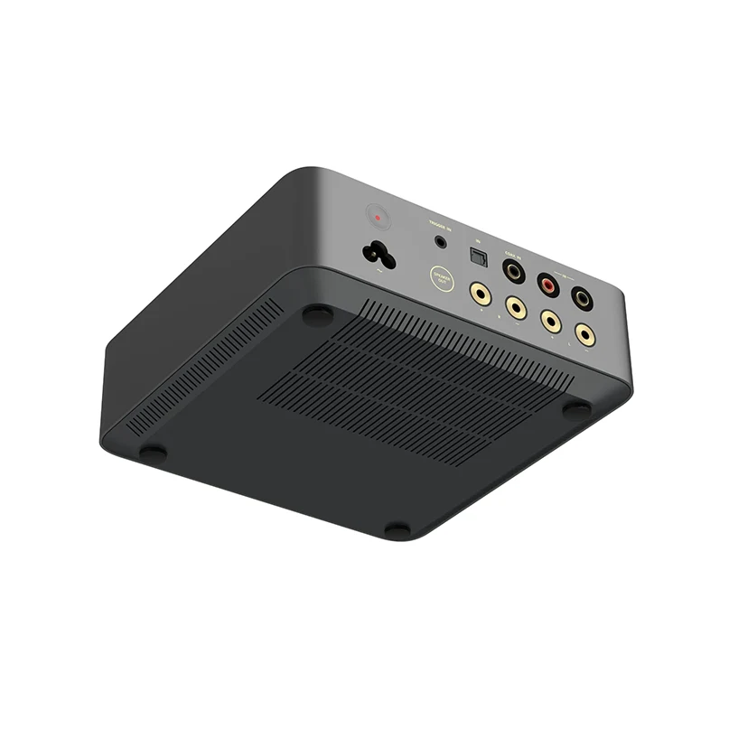Wiim Vibelink Amp – 200W Stereo Power Amplifier Compact desktop audio interface with multiple rca-style and 3. 5mm jacks on the rear, plus ventilation grille.