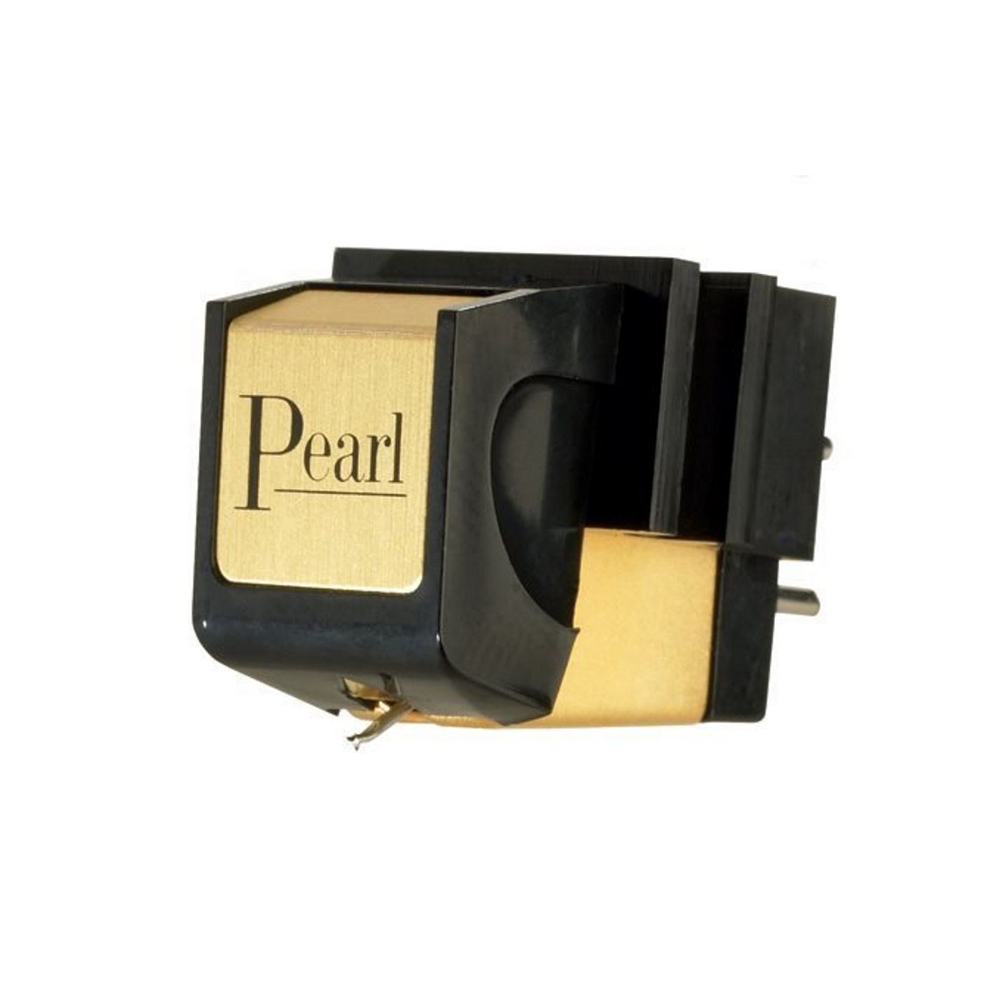 Sumiko Pearl Mm Cartridge Pearl brand electronic component in black plastic housing with gold label, cutout slot, and exposed metal pin.