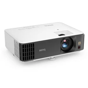 BenQ 4K projector with white body, black front panel and large lens on the right.