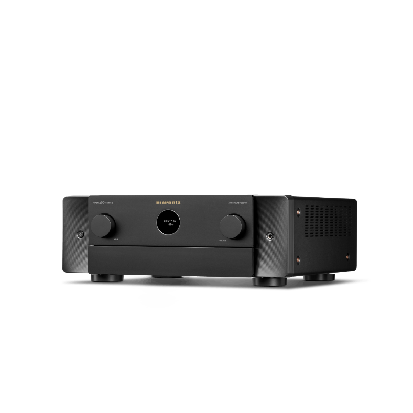 Marantz Cinema 50 Series 2 Av Receiver Marantz integrated stereo amplifier with black front panel, two large knobs, circular display, and vented side panels.