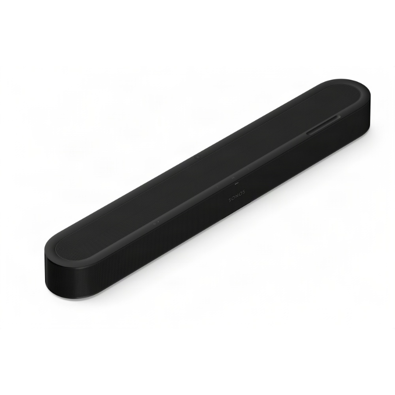 Sonos Beam Ultra Soundbar Sonos beam ultra soundbar wireless soundbar, long black bar with rounded ends and perforated grille, logo visible.