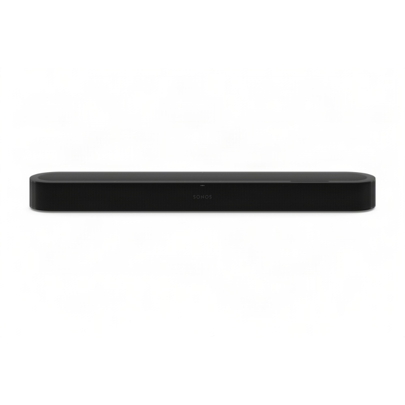 Sonos Beam Ultra Soundbar Sonos black fabric-covered soundbar with front grille and centered sonos logo.